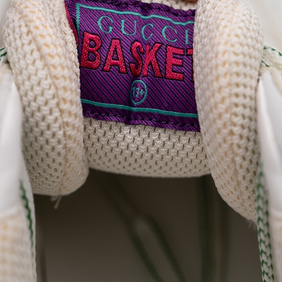 Size 13.5G 14 US Gucci Basket Low White Demetra Green Sneakers GG - Picture 12 of 13